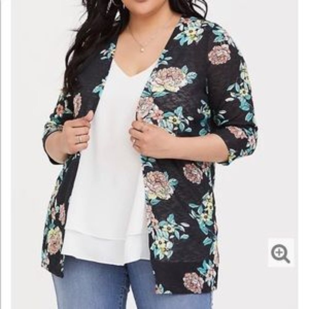 Torrid Hacci Knit Floral Print Cardigan Kimono Open Front 2